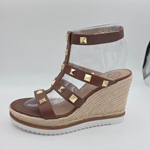 The Wishbone Collection Brown Studded Gladiator Wedge Sandals Size 10M